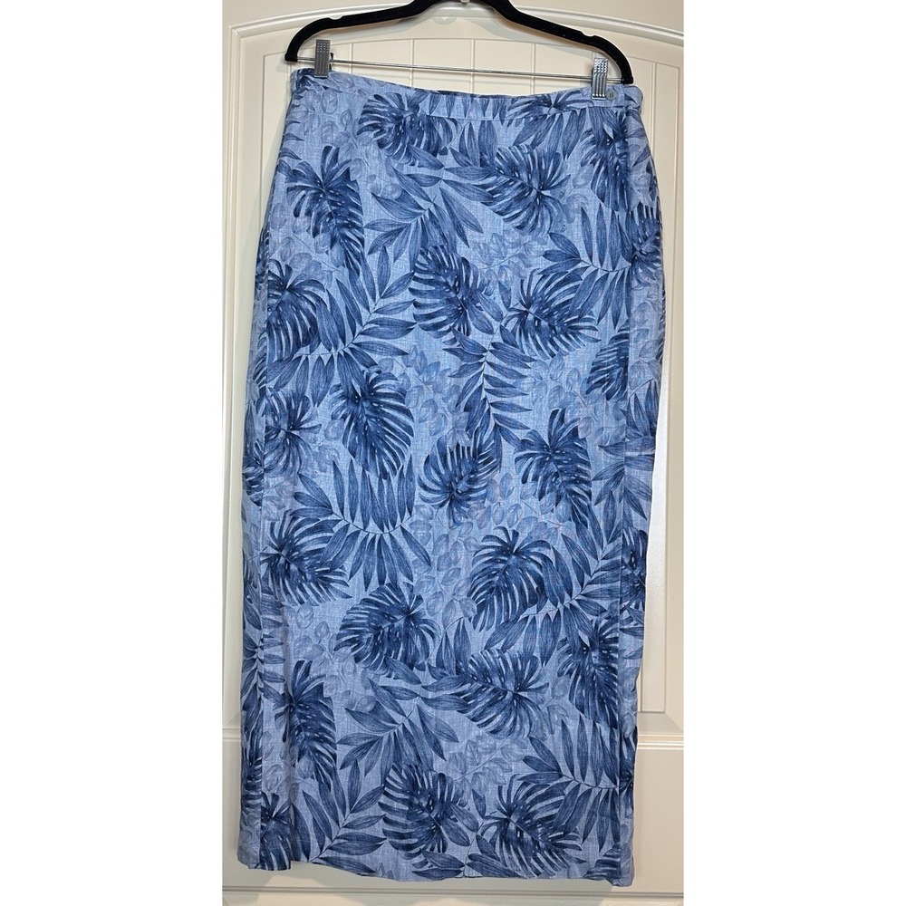 Jones New York Sport 100% Linen maxi Wrap Skirt Tropical Floral Blue Size 14